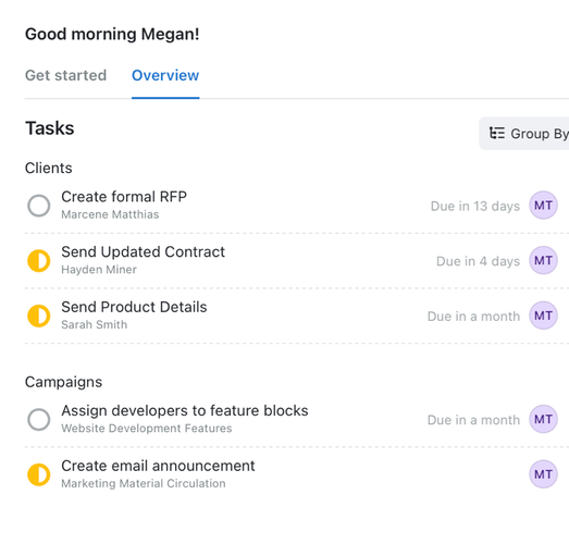 Organise and prioritise your tasks from the Dashboard