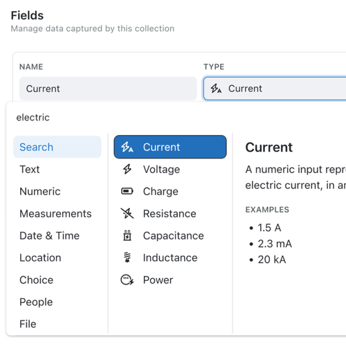 Manage electrical measurements with new field types