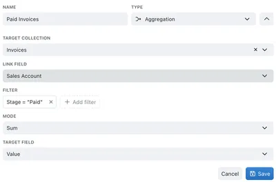 Setting up an aggregated field