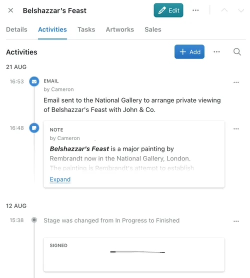 An example of the Activities pane