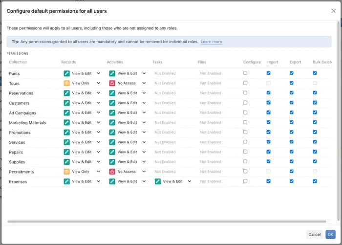 Changing Permissions in 'Settings'